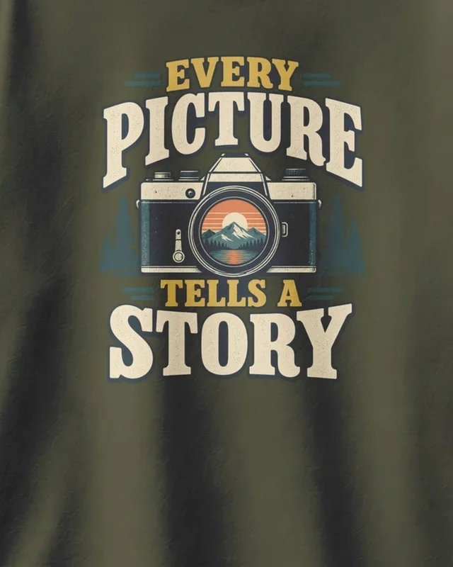 Every Picture Tells a Story Oversized T-Shirt in Olive Green — design detail