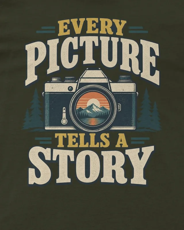 Every Picture Tells a Story Regular T-Shirt in Olive Green — design detail