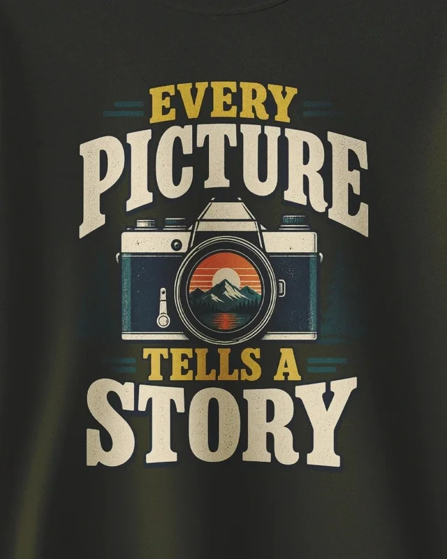 Every Picture Tells a Story Sweatshirt in Olive Green — design detail