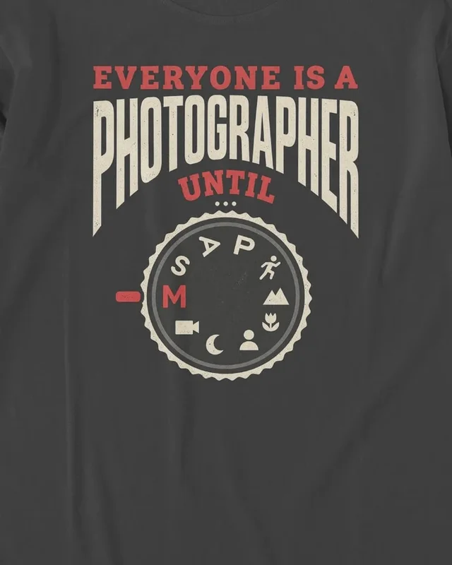 Everyone Is a Photographer Until Manual Mode Long-Sleeve T-Shirt in Black — design detail