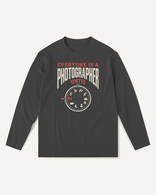 Everyone Is a Photographer Until Manual Mode Long-Sleeve T-Shirt in Black — front