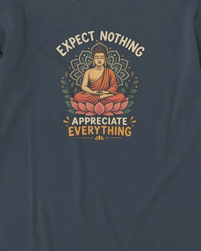 Expect Nothing Appreciate Everything Long-Sleeve T-Shirt in Navy Blue — design detail