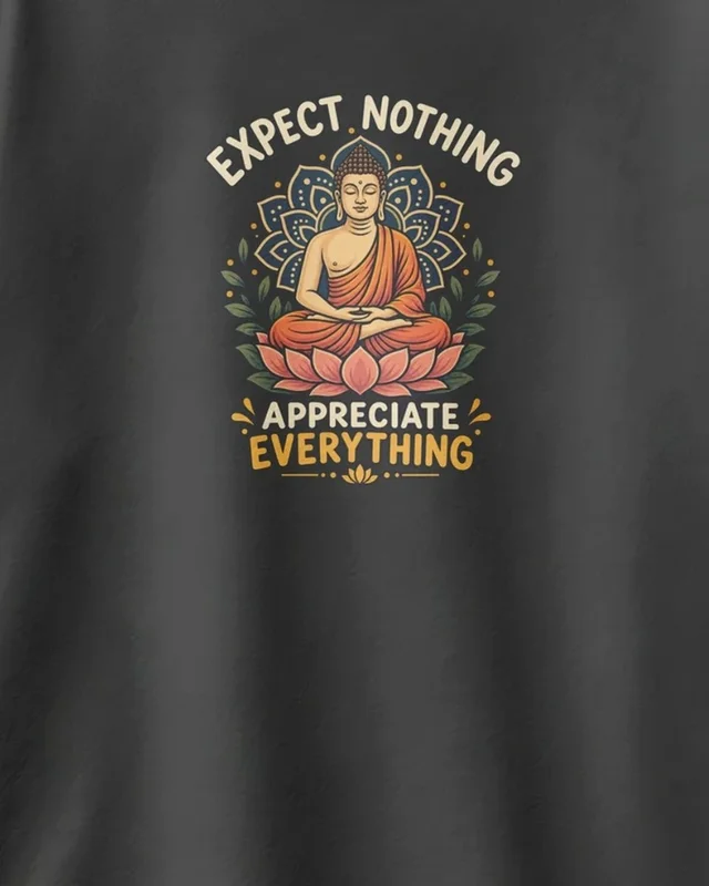 Expect Nothing Appreciate Everything Oversized T-Shirt in Black — design detail