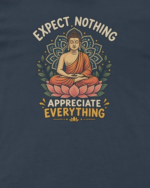 Expect Nothing Appreciate Everything Regular T-Shirt in Navy Blue — design detail