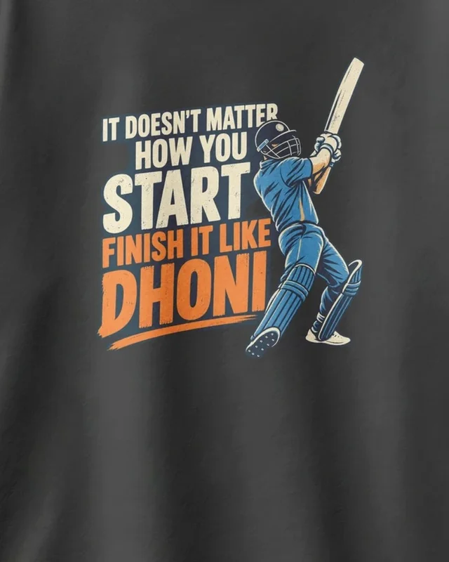 Finish It Like Dhoni Oversized T-Shirt in Black — design detail