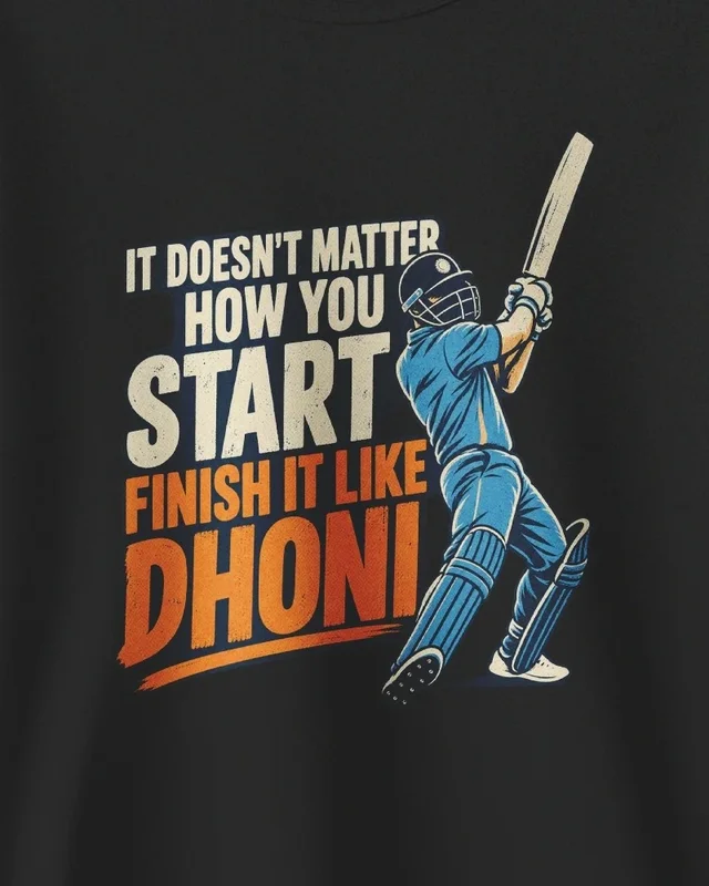 Finish It Like Dhoni Sweatshirt in Black — design detail