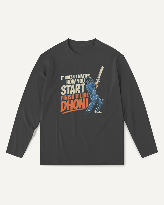 Finish It Like Dhoni Long-Sleeve T-Shirt in Black — front