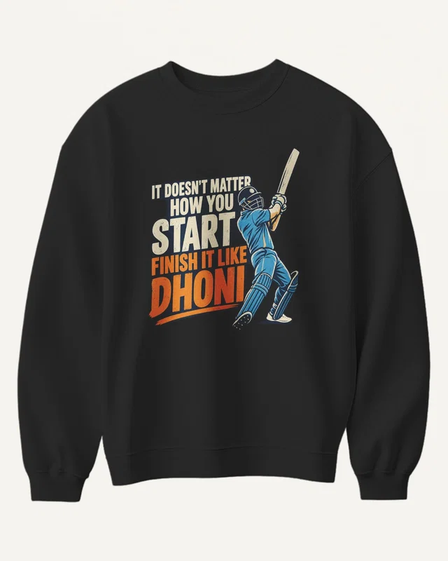Finish It Like Dhoni Sweatshirt in Black — front