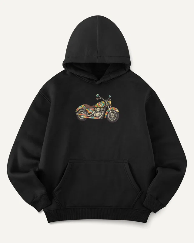 Floral Motorcycle Graphic Hoodie in Black — front