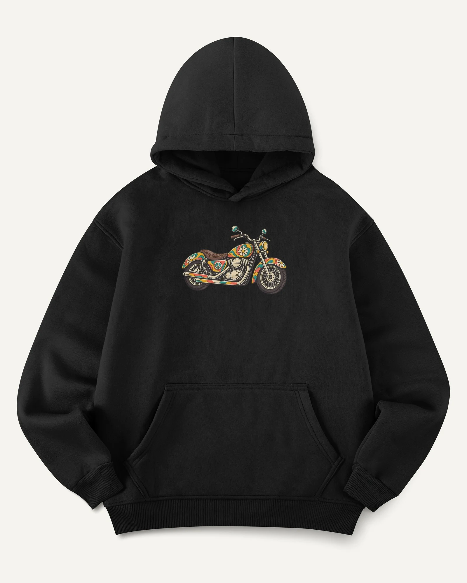 Floral Motorcycle Graphic Hoodie in Black — front Floral Motorcycle Graphic Hoodie in Black — front