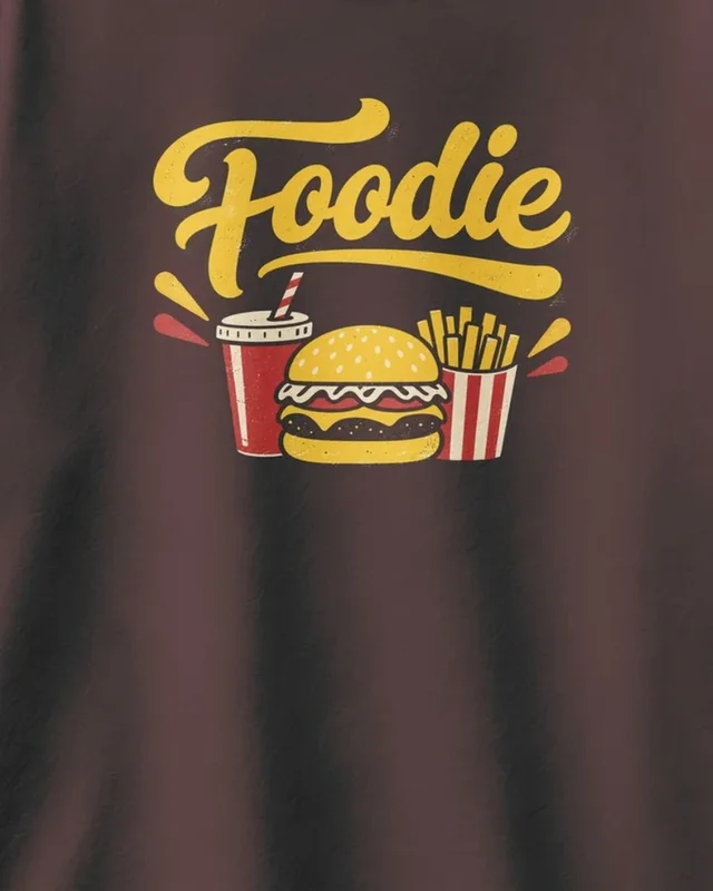 Foodie Burger and Fries Oversized T-Shirt in Maroon — design detail