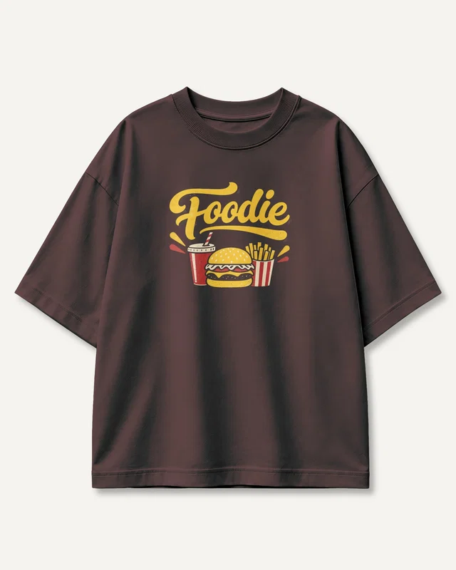Foodie Burger and Fries Oversized T-Shirt in Maroon — front