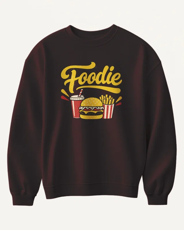 Foodie Burger and Fries Sweatshirt in Maroon — front