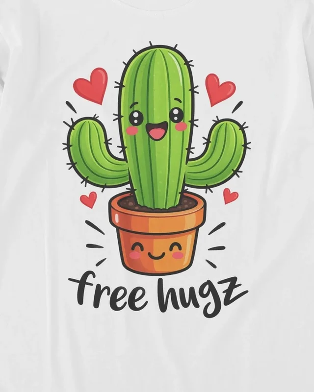 Free Hugz Cactus Long-Sleeve T-Shirt in White — design detail