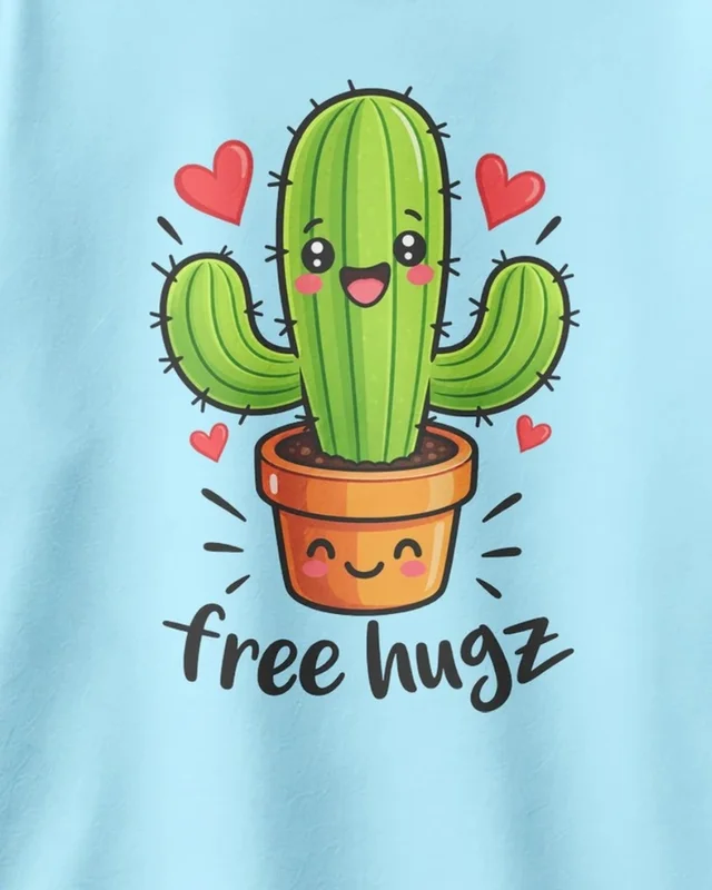 Free Hugz Cactus Oversized T-Shirt in Baby Blue — design detail
