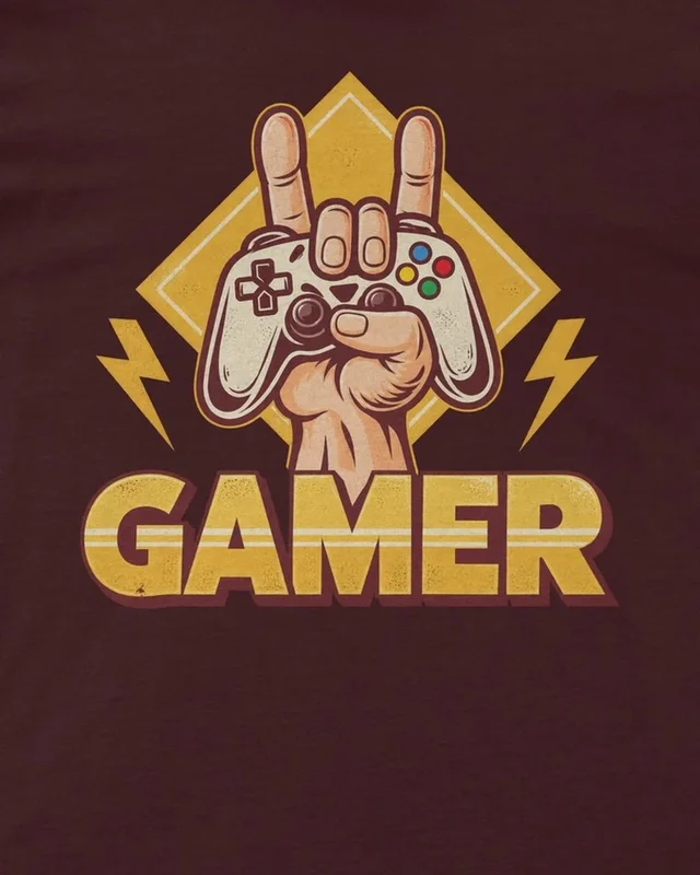 Gamer Hand Regular T-Shirt in Maroon — design detail