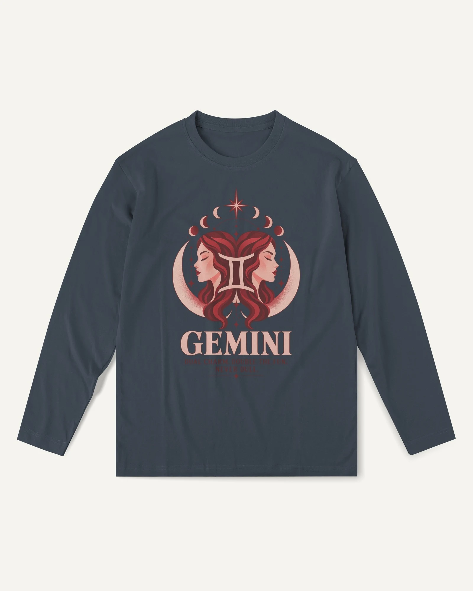 Gemini Long-Sleeve T-Shirt in Navy Blue — front Gemini Long-Sleeve T-Shirt in Navy Blue — front
