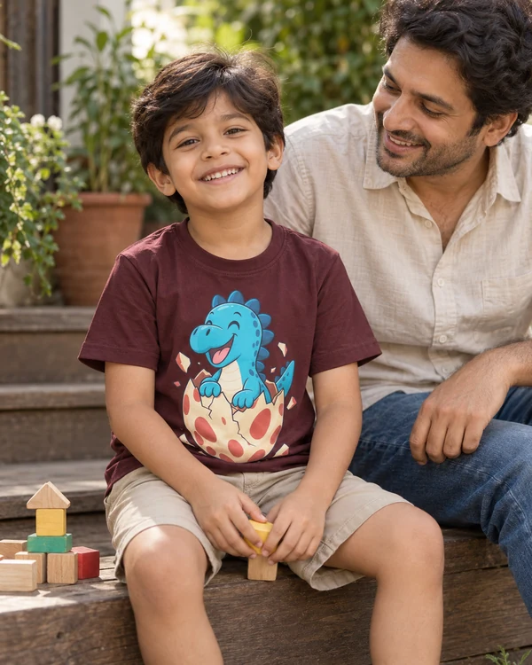 Baby Dinosaur Kids’ T-Shirt in Maroon — Indian lifestyle photo