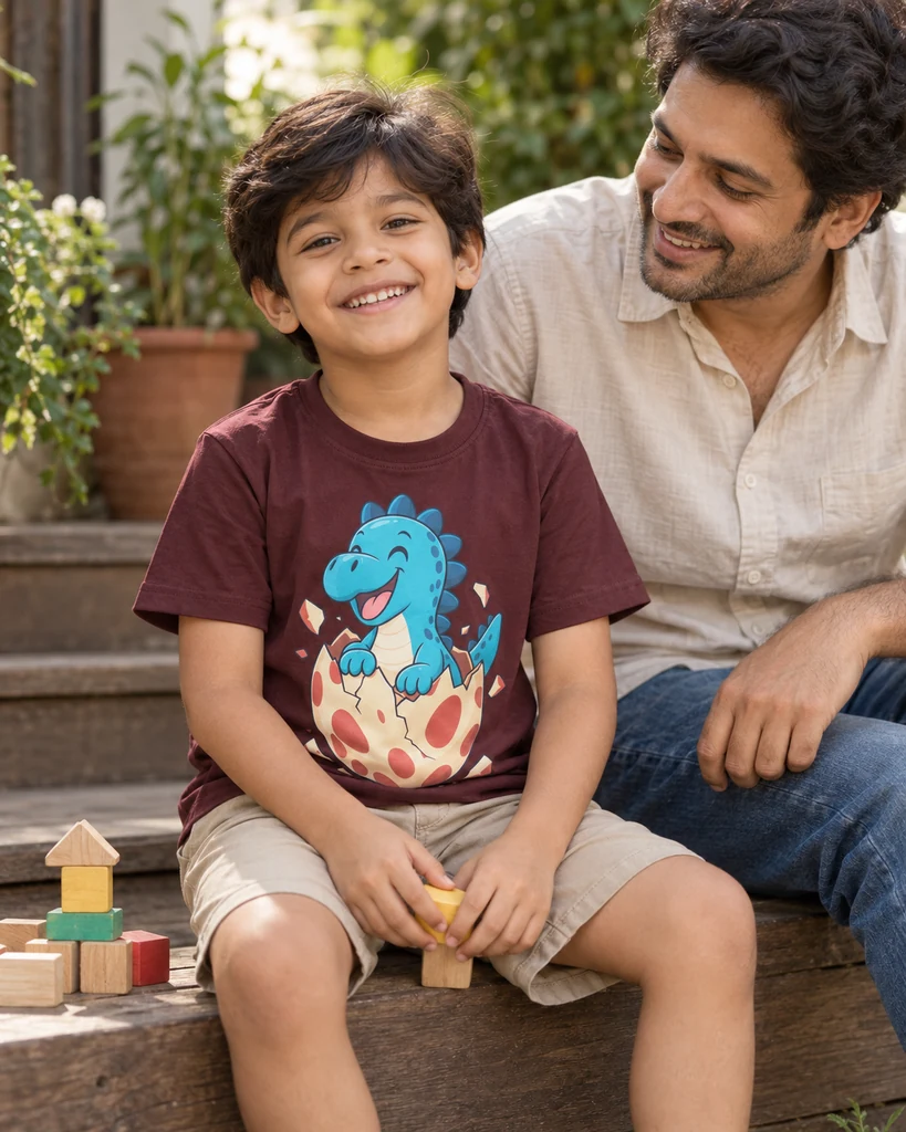 Baby Dinosaur Kids’ T-Shirt in Maroon — For Kids