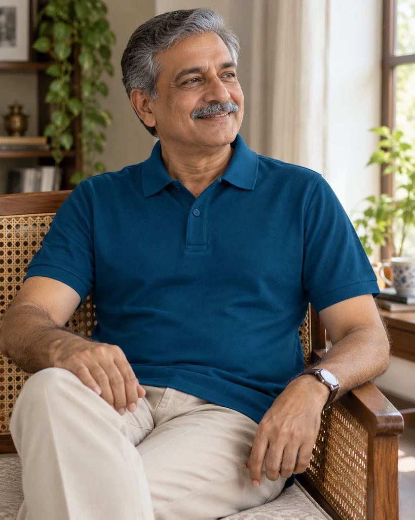 Essential Cotton Polo T-Shirt in Petrol Blue — For Dad