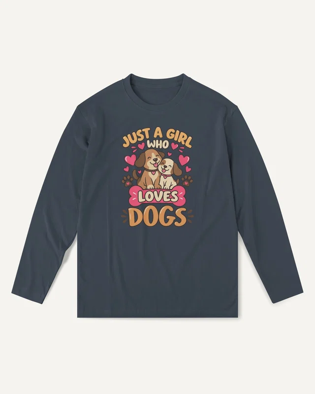 Just a Girl Who Loves Dogs Long-Sleeve T-Shirt in Navy Blue — front