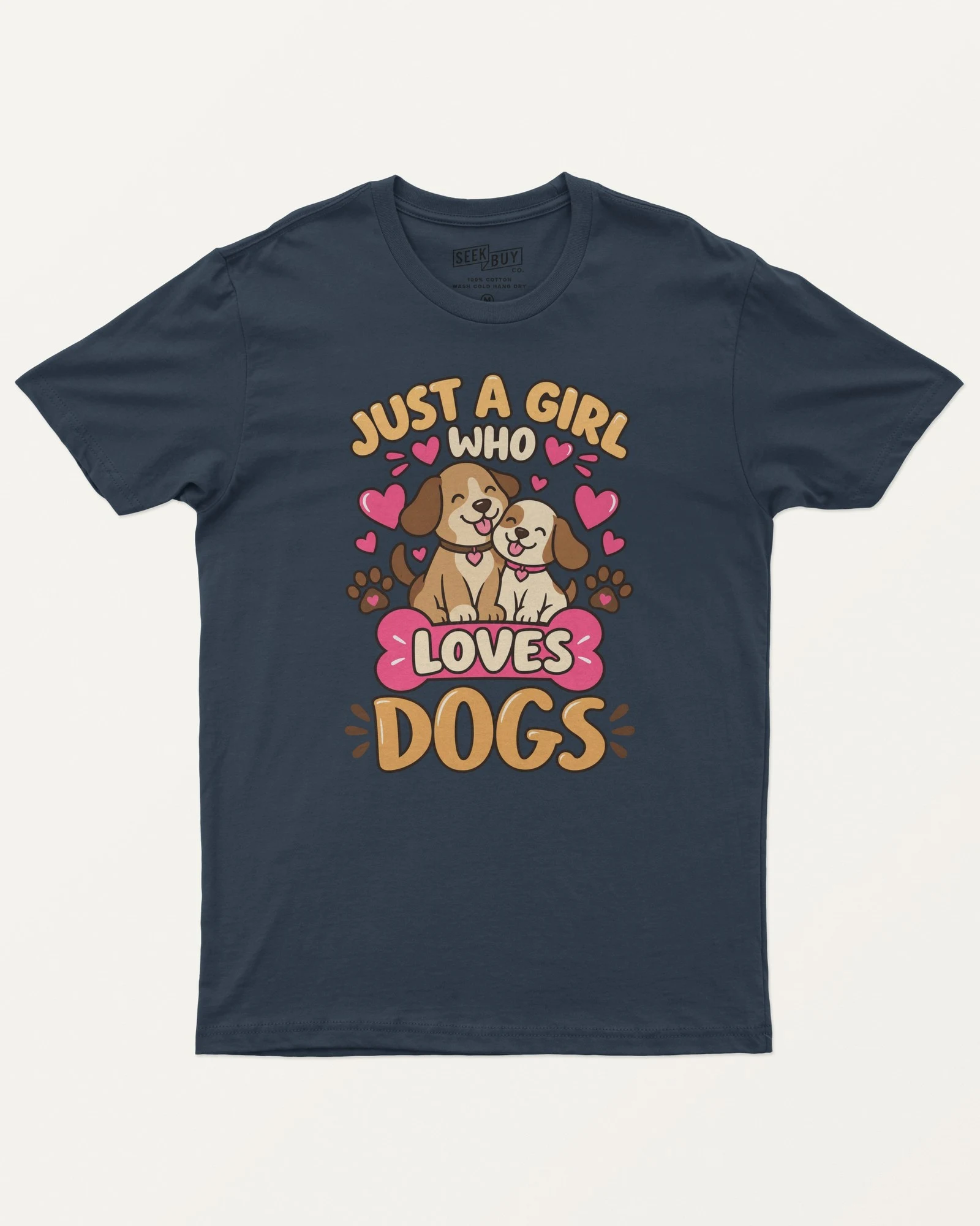 Just a Girl Who Loves Dogs Regular T-Shirt in Navy Blue — front Just a Girl Who Loves Dogs Regular T-Shirt in Navy Blue — front