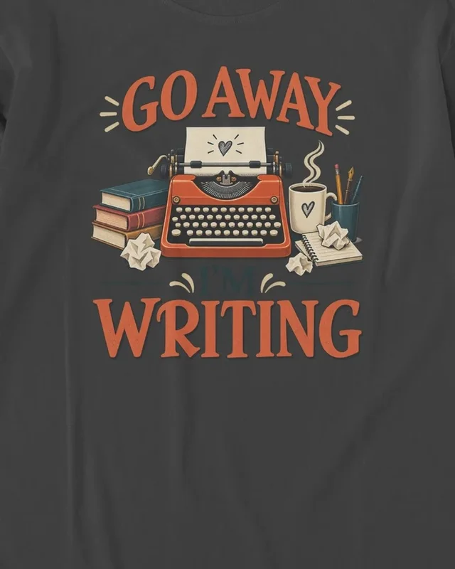 Go Away I'm Writing Long-Sleeve T-Shirt in Black — design detail