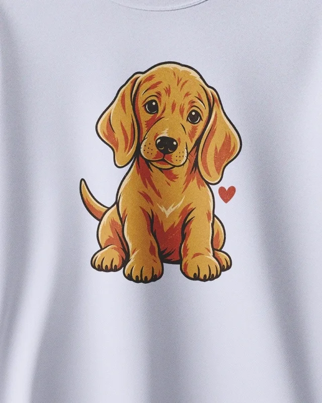 Golden Puppy Sweatshirt in Lavender — design detail