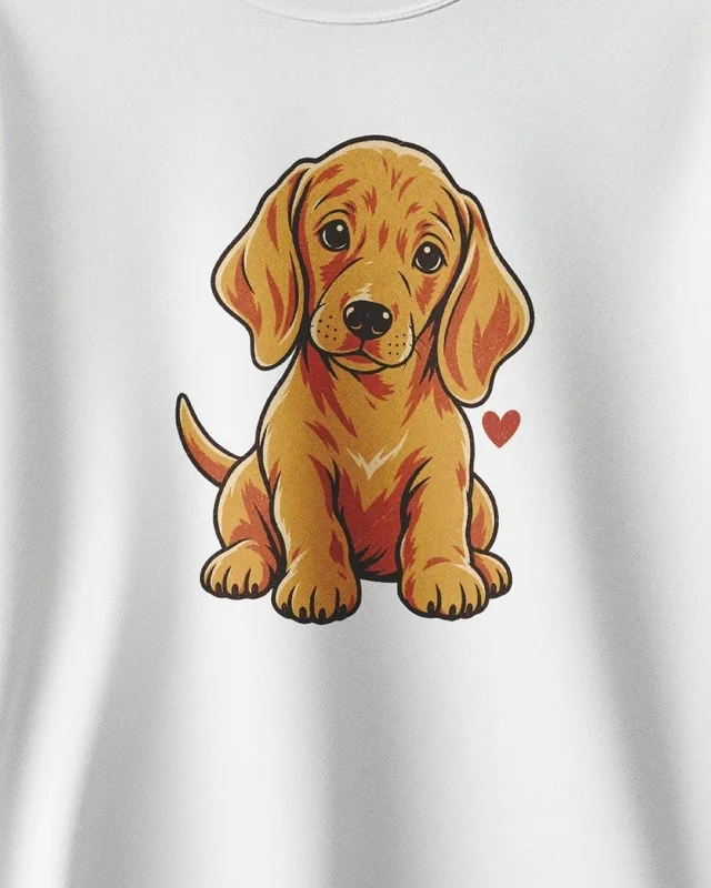 Golden Puppy Sweatshirt in White — design detail