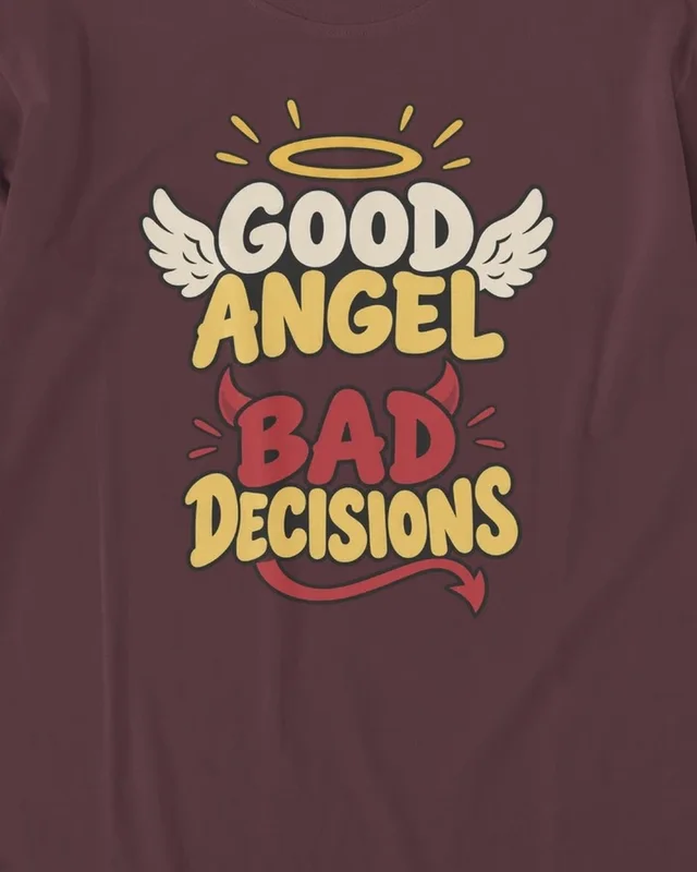 Good Angel Bad Decisions Long-Sleeve T-Shirt in Maroon — design detail