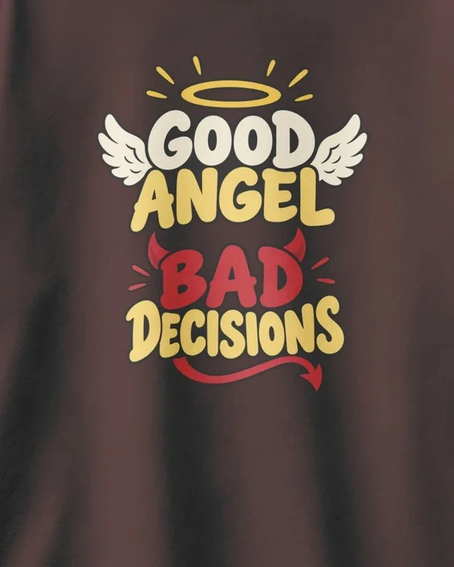 Good Angel Bad Decisions Oversized T-Shirt in Maroon — design detail