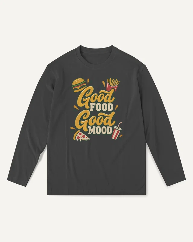 Good Food Good Mood Long-Sleeve T-Shirt in Black — front