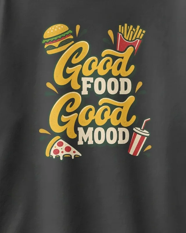 Good Food Good Mood Oversized T-Shirt in Black — design detail