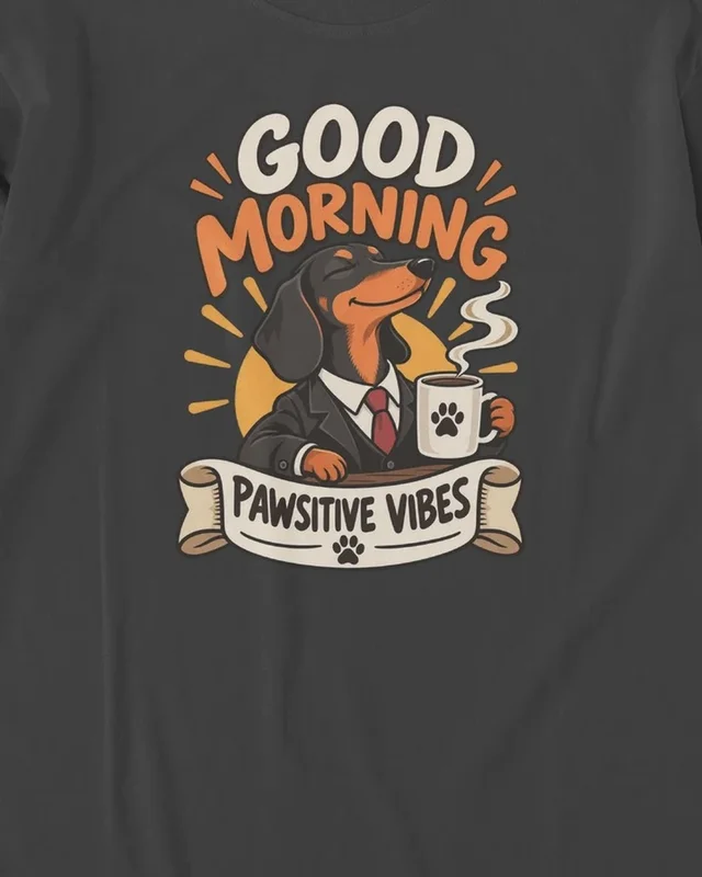 Good Morning Pawsitive Vibes Long-Sleeve T-Shirt in Black — design detail