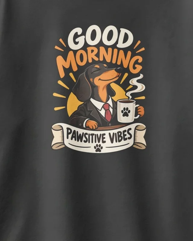 Good Morning Pawsitive Vibes Oversized T-Shirt in Black — design detail