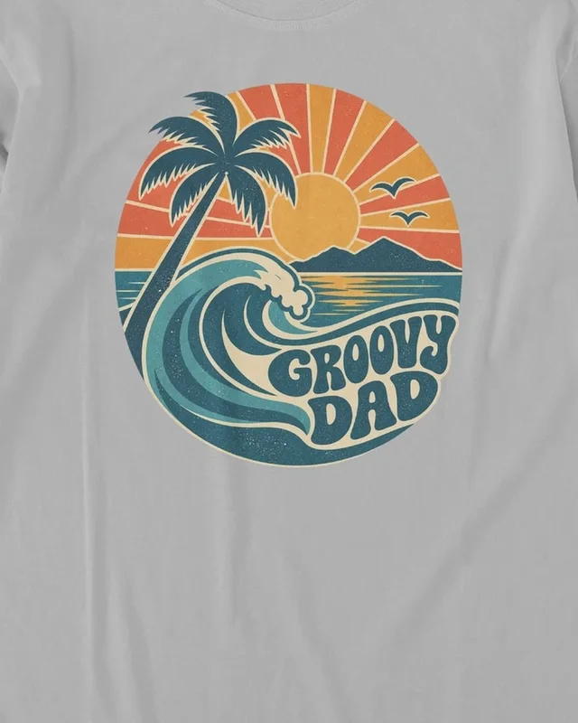 Groovy Dad Long-Sleeve T-Shirt in Grey Melange — design detail