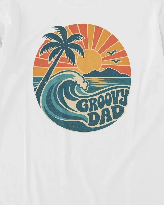 Groovy Dad Long-Sleeve T-Shirt in White — design detail