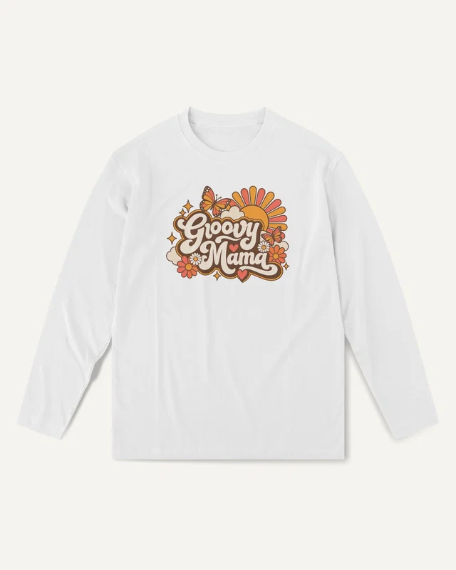 Groovy Mama Long-Sleeve T-Shirt in White — front