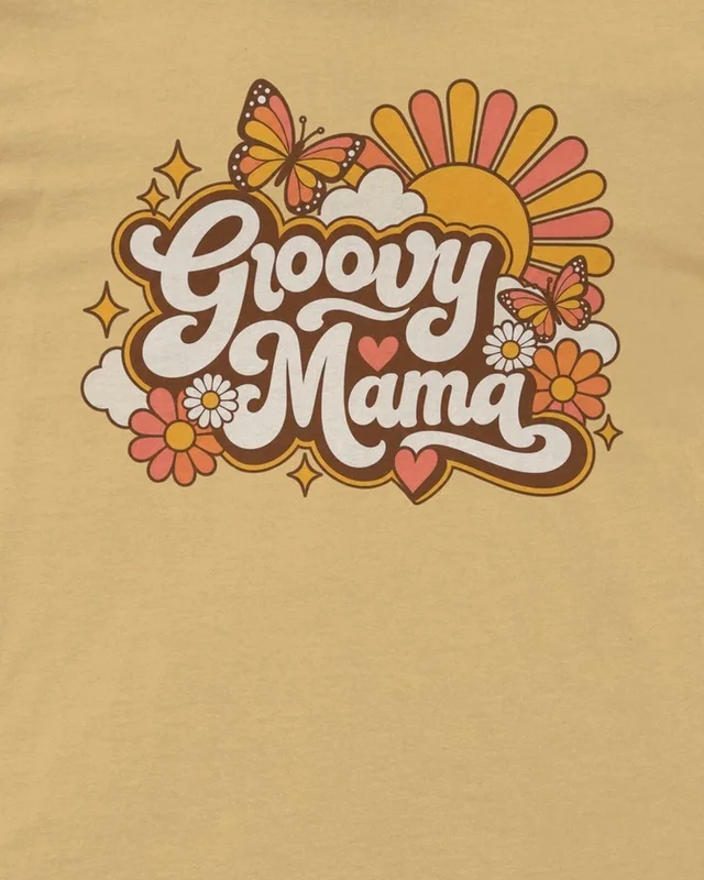 Groovy Mama Regular T-Shirt in Beige — design detail