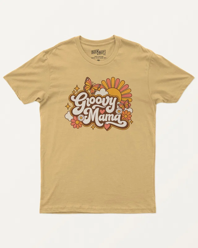 Groovy Mama Regular T-Shirt in Beige — front