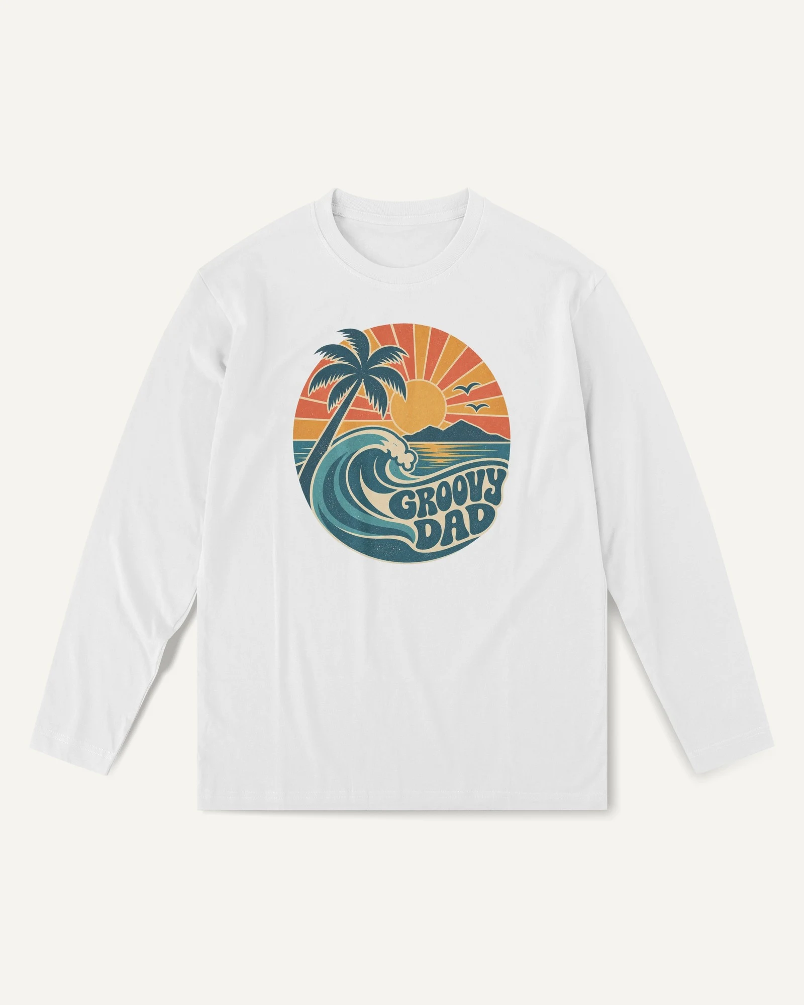 Groovy Dad Long-Sleeve T-Shirt in White — front Groovy Dad Long-Sleeve T-Shirt in White — front