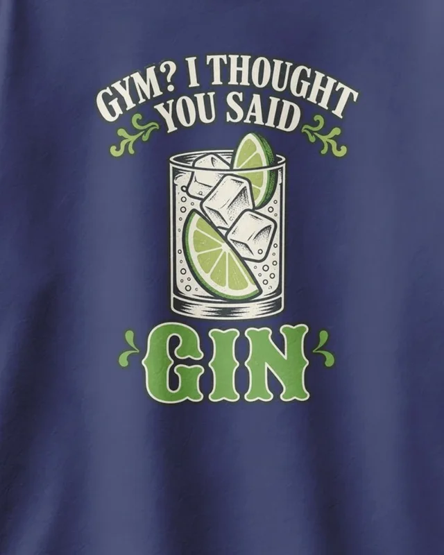 Gym I Thought You Said Gin Oversized T-Shirt in Royal Blue — design detail