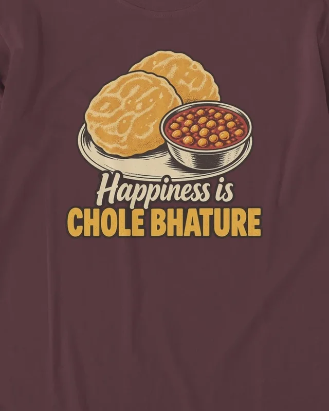 Happiness Is Chole Bhature Long-Sleeve T-Shirt in Maroon — design detail