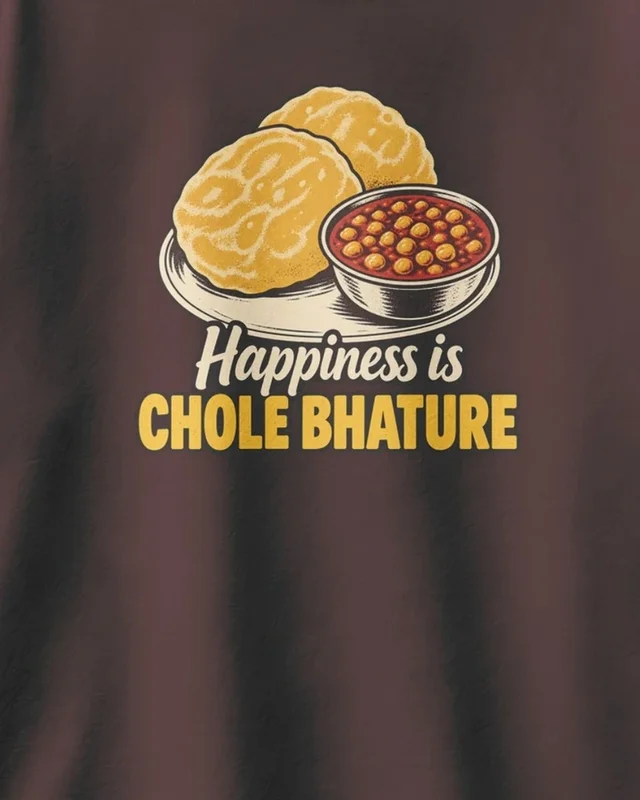 Happiness Is Chole Bhature Oversized T-Shirt in Maroon — design detail