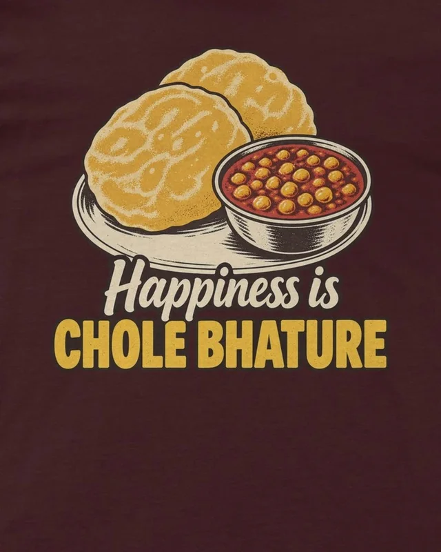 Happiness Is Chole Bhature Regular T-Shirt in Maroon — design detail