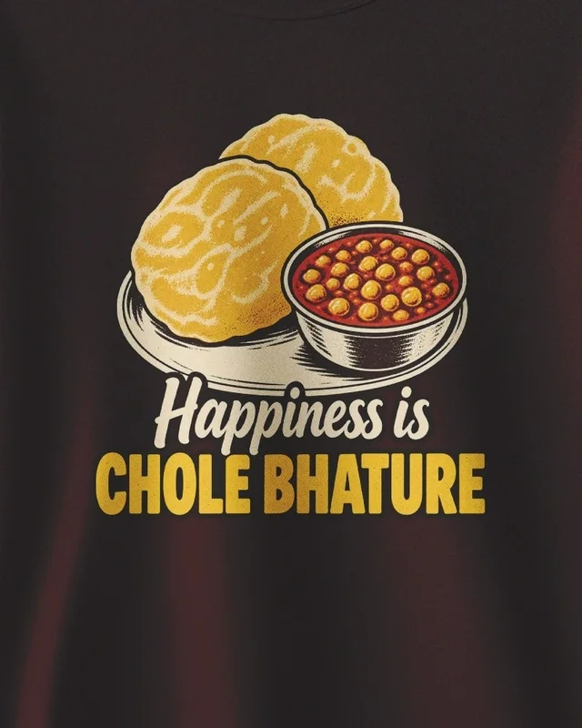 Happiness Is Chole Bhature Sweatshirt in Maroon — design detail