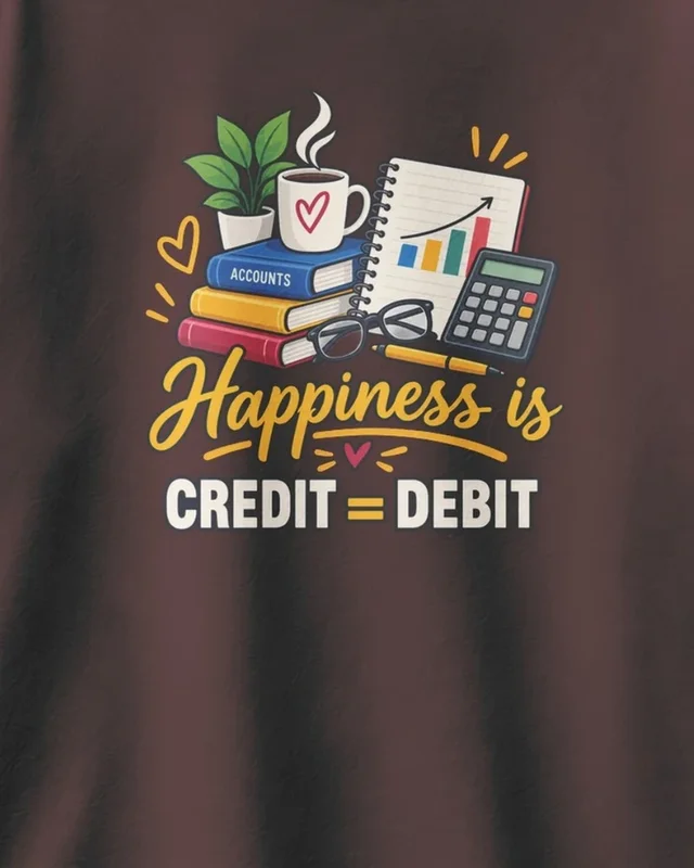 Happiness Is Credit Equals Debit Oversized T-Shirt in Maroon — design detail