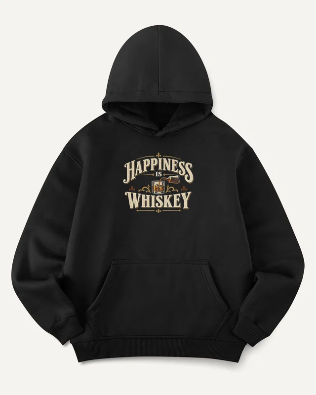 Happiness Is Whiskey Graphic Hoodie in Black — front