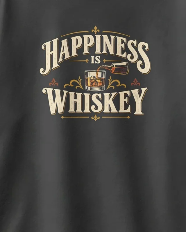 Happiness Is Whiskey Oversized T-Shirt in Black — design detail