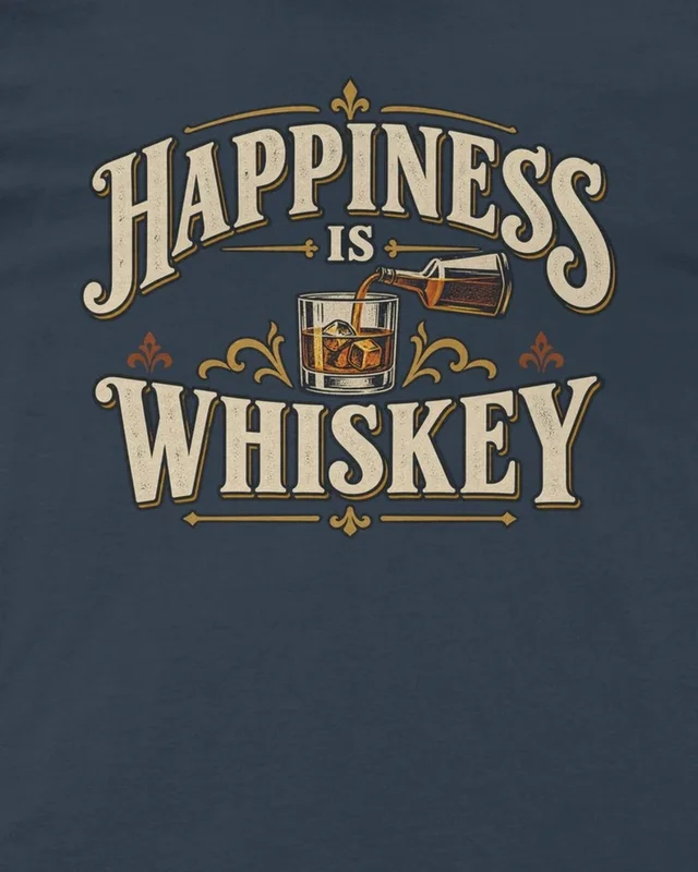Happiness Is Whiskey Regular T-Shirt in Navy Blue — design detail